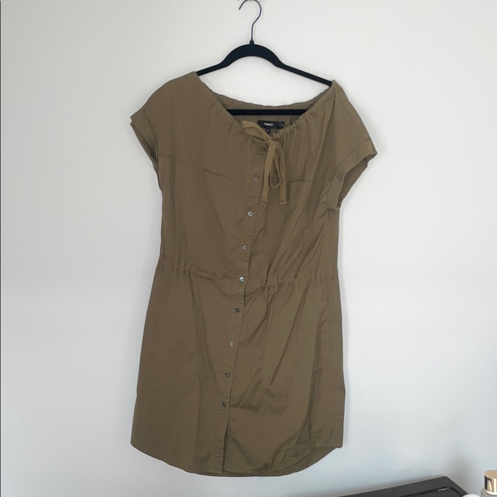 Theory Khaki Tie-Front Dress